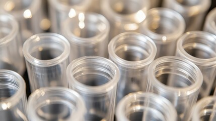 Close-Up View of Clear Plastic Test Tubes in a Laboratory Setting