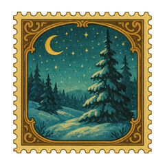 Obraz premium PNG Vintage snowy night scene