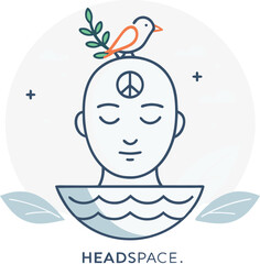 Headspace-Inspired Vector Illustration of a Peaceful Mind with Floating Icons in Clean Style

