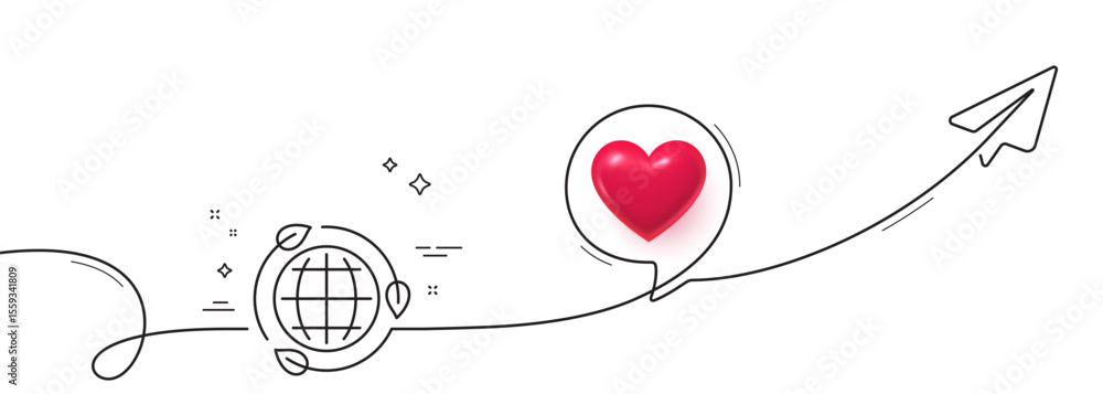 Poster eco energy line icon. continuous line with share plane. green world sign. ecology power symbol. 3d h