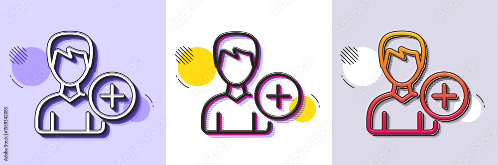 Poster add user line icon. halftone dotted pattern. gradient icon with grain shadow. profile avatar sign. m