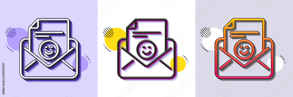 Poster smile mail line icon. halftone dotted pattern. gradient icon with grain shadow. positive feedback le