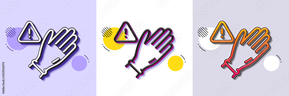 Poster dont touch without gloves line icon. halftone dotted pattern. gradient icon with grain shadow. hand 