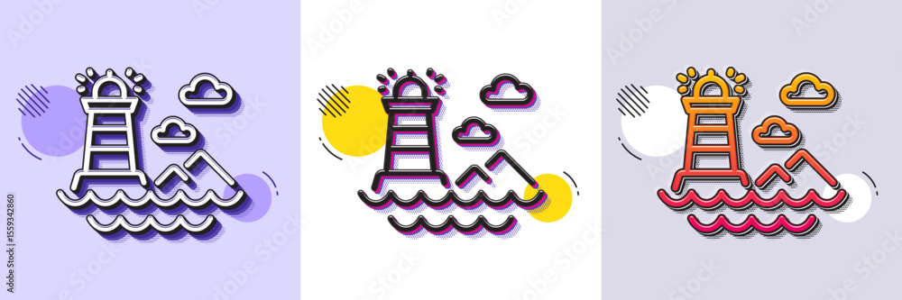 Aufkleber lighthouse line icon. halftone dotted pattern. gradient icon with grain shadow. beacon tower sign. s