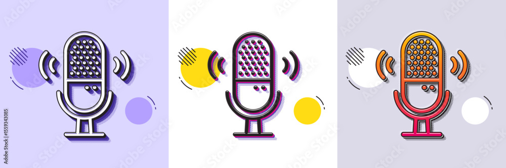 Poster microphone line icon. halftone dotted pattern. gradient icon with grain shadow. studio mic sign. voi
