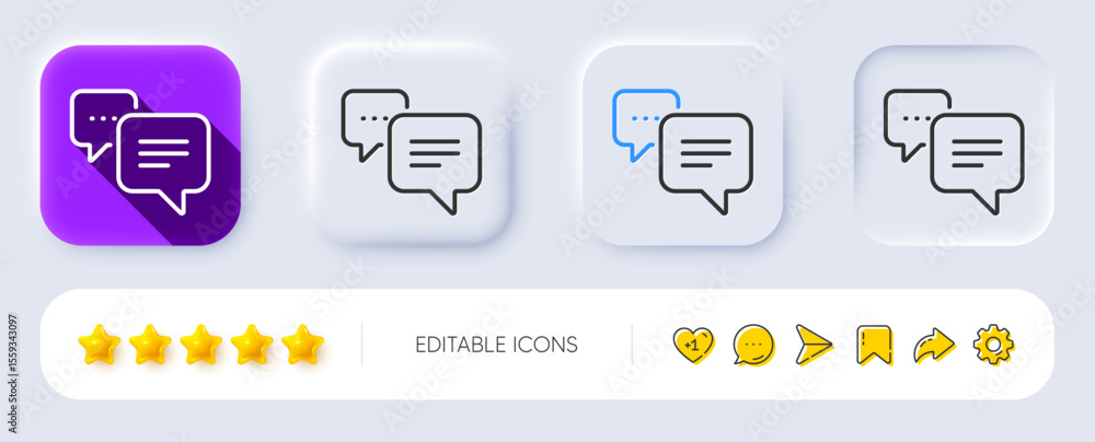 Poster dots message line icon. neumorphic, flat shadow, 3d buttons. chat comment sign. speech bubble symbol