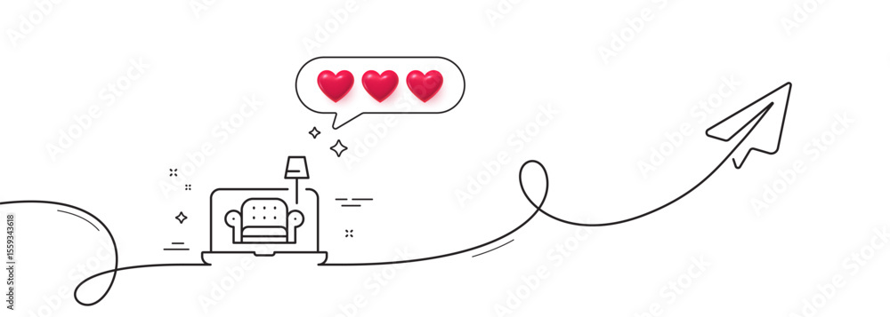 Aufkleber furniture line icon. continuous line with share plane. buying a sofa sign. interior design symbol. h