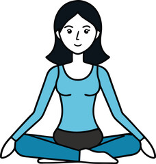 Minimal Line Art Vector of Woman in Lotus Pose – Flat Isometric Yoga Illustration

