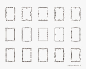 Set of decorative frames with abstract geometric pattern. Vector frame template a4 format for printing. Empty frame divider, curl, victorian, vintage ornament. Hand drawn design elements of heraldry.