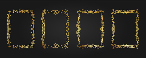 Engraved gold frame with decorative pattern. Isolated vector gold frame template a4 paper, ready to print. Abstract geometric ornament, heraldry elements. For advertising, award, certificate, diploma.