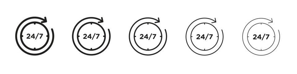 24 7 icon in trendy filled solid style in black and white colors