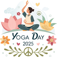 Yoga Day 2025 Banner in Flat Vector Style Featuring Person Meditating – Wellness Celebration


