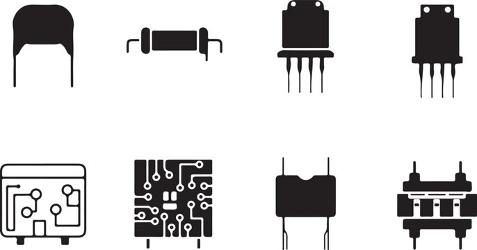 Electronic components circuit board resistors transistors capacitors