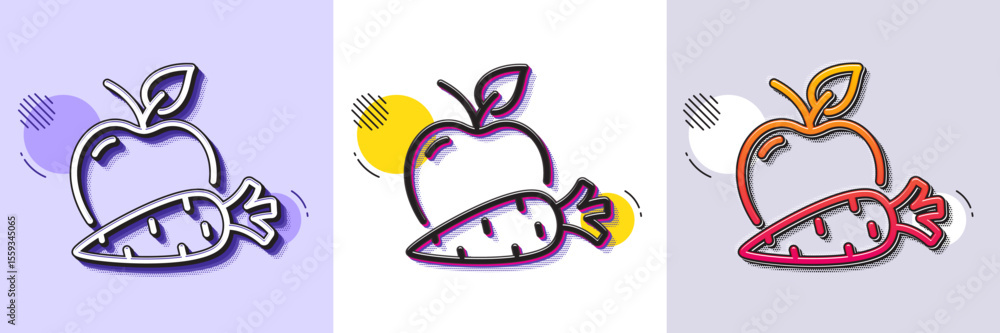 Aufkleber apple with carrot line icon. halftone dotted pattern. gradient icon with grain shadow. vegetable and