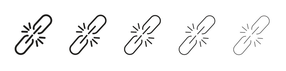 Broken link icon in trendy filled solid style in black and white colors