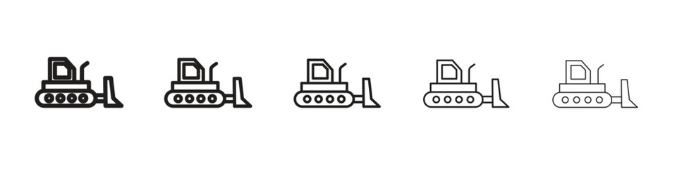 Bulldozer icon in trendy filled solid style in black and white colors