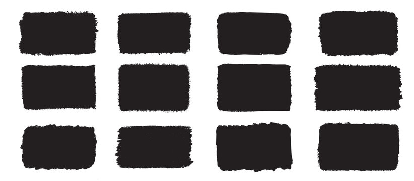 Set of grunge rectangular textures. Torn Paper Frames, shapes of ripped papers silhouettes isolated on white background.