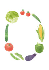 Watercolor Japanese Vegetable Frame – Vertical Oval Layout