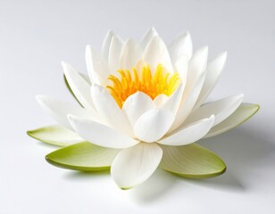 White water lily with yellow center in full bloom on smooth surface