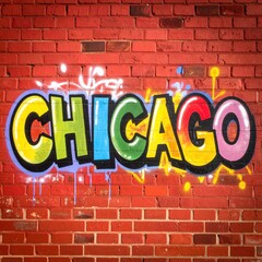 Colorful chicago graffiti art on red brick wall with vibrant street style