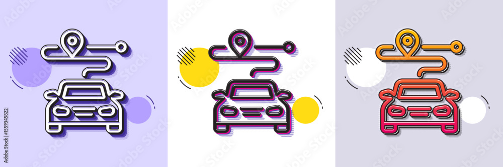 Poster journey line icon. halftone dotted pattern. gradient icon with grain shadow. road path sign. car rou