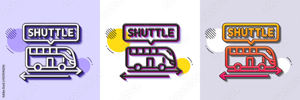 Poster shuttle bus line icon. halftone dotted pattern. gradient icon with grain shadow. airport transport s
