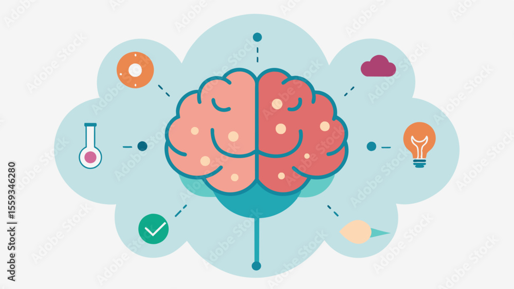 Aufkleber an illustration of the brain with different areas highlighting the benefits of controlled breathing 