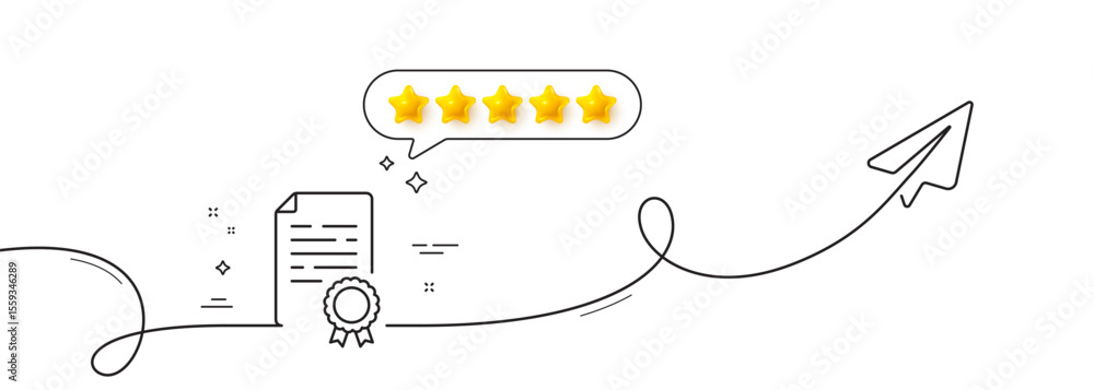 Poster certificate diploma line icon. continuous line with share plane. document file page sign. office not