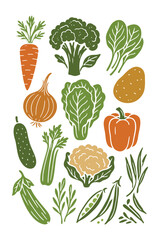 Assortment of Fresh Vegetables Illustration with Vibrant Colors and Detailed Textures