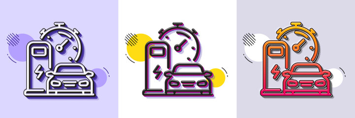 Charging station line icon. Halftone dotted pattern. Gradient icon with grain shadow. Car charge time sign. Electric power symbol. Line charging station icon. Various designs. Vector