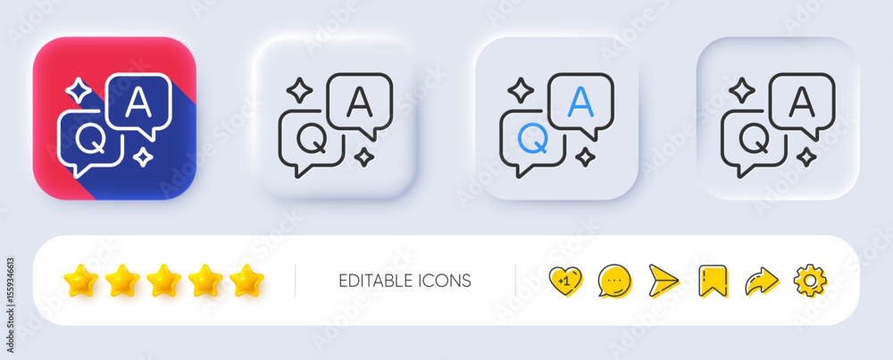 Poster qa line icon. neumorphic, flat shadow, 3d buttons. question and answer mark. faq, quiz symbol. line 