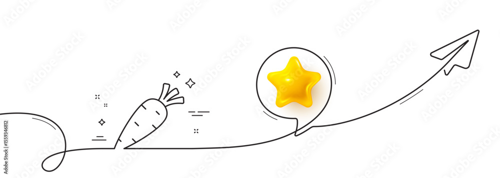 Poster carrot line icon. continuous line with share plane. vegetable food sign. diet nutrition symbol. 3d s