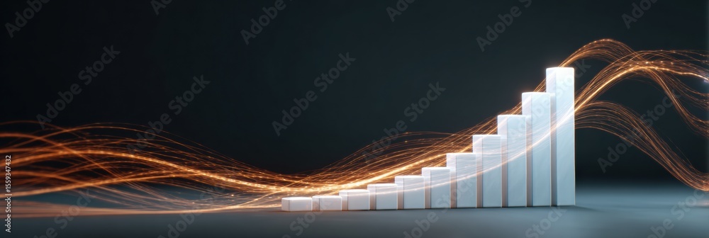 Poster Stacked Bar Chart Exhibiting Growth With Dynamic Light Trails Against a Dark Background Illustrating Data Trends and Analysis