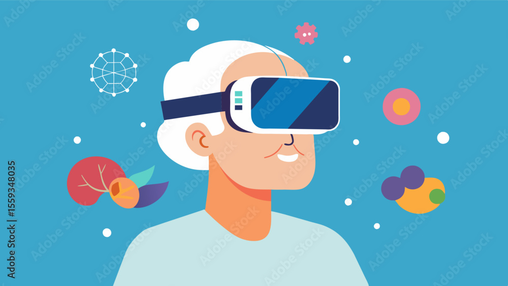 Poster a virtual reality headset being used by a patient with alzheimers disease to help improve memory and