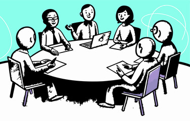 Team Meeting Around Table, Business Collaboration, Brainstorming Session