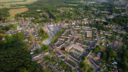 Aerial view of the old town of the city Paterswolde in the Netherlands on a sunny day in summer	