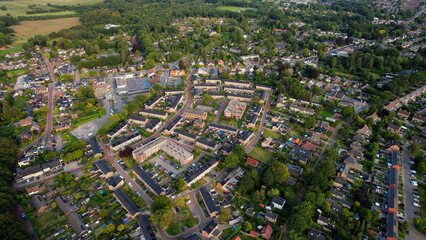 Aerial view of the old town of the city Paterswolde in the Netherlands on a sunny day in summer	