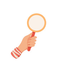 Hand holding sticker icon. Human character gripping a symbol. Flat design graphic, illustration, suitable for various creative projects and digital media.