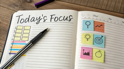 Organized Journal with Focus Section and Colorful Sticky Notes