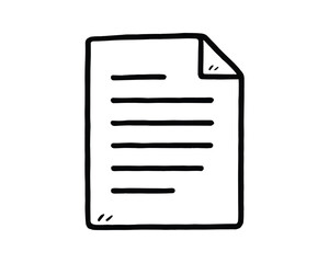 Document Outline with Folded Corner - Simple Black and White Line Art Vector Illustration
