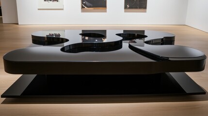 Sleek Modern Black Coffee Table in Contemporary Art Gallery Setting