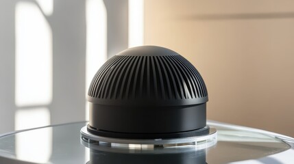 Sleek Modern Speaker on Glass Table in Soft Natural Lighting