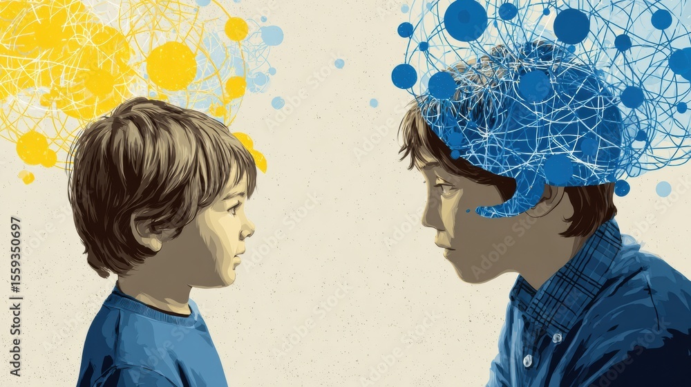 Poster discussing autism with children through engaging visuals and relatable concepts for better understan