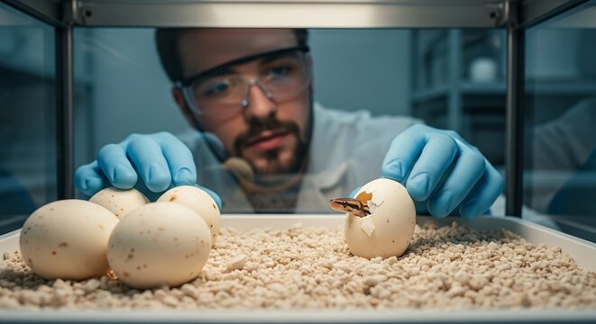 Hatching Reptile in Laboratory Setting
