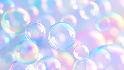 Dreamy floating bubbles with iridescent colors create a soft, ethereal background for magical, fantastical concepts.