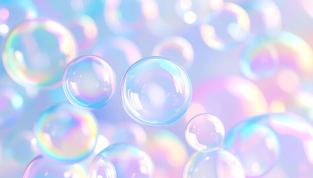 Dreamy floating bubbles with iridescent colors create a soft, ethereal background for magical, fantastical concepts. - Powered by Adobe
