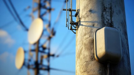 Urban Communication Infrastructure with Satellite Dishes and Cables
