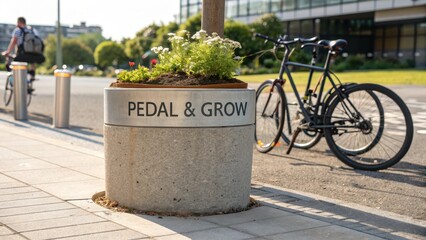 Urban Bicycle Culture with Planter and Bike in City Landscape