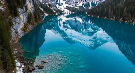 Stunning Alpine Lake Reflection with Crystal Clear Water