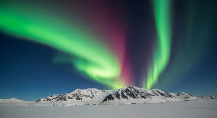 Stunning Aurora Borealis over Snowy Mountain Range